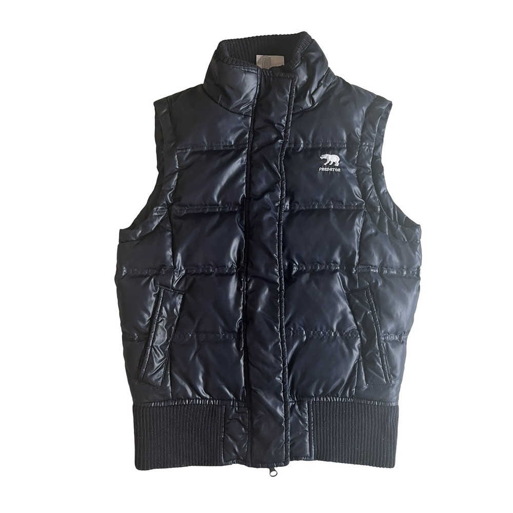 Predator Women's Size S Navy Blue Puffer Vest Zip Snap Down Feather Filled